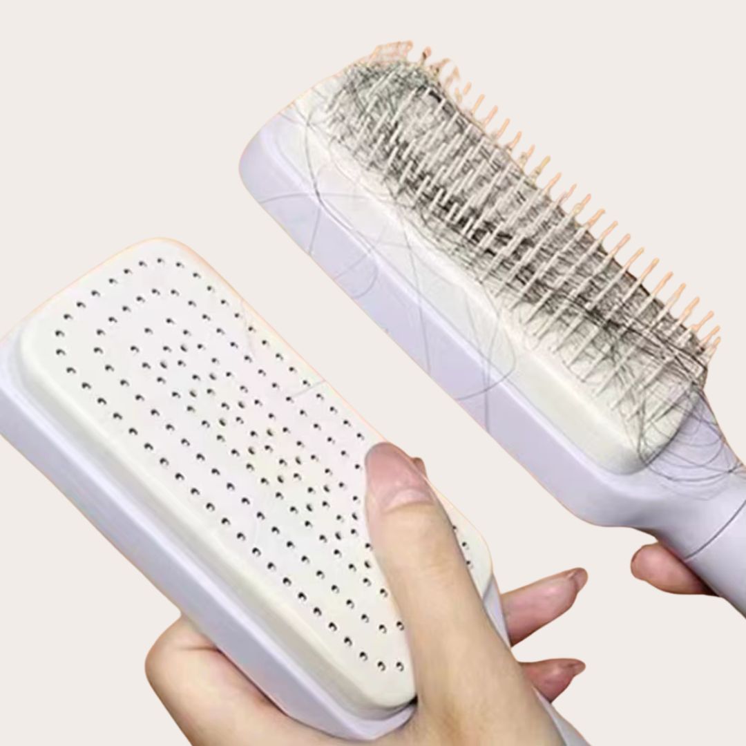 self cleaning hair brush,
detangling hair brush,
anti static hair brush,
hair brush for all hair types,
scalp massage brush